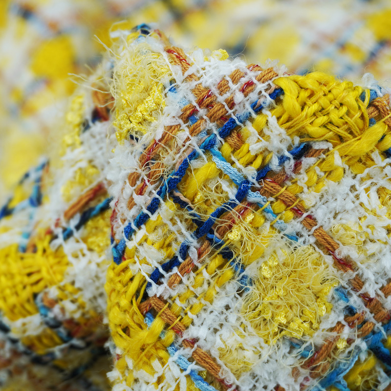 Sewing Tweed - ผ้าทวีดบูเคเล่หลากสีเหลืองสดใส ผ้าทอเนื้อพิเศษสำหรับตัดเย็บเสื้อโค้ท วัสดุสำหรับนักออกแบบเสื้อผ้า