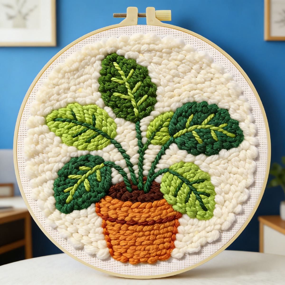 Is Sewing Textile Art - ชุดปักลายใบไม้ขนาด 20x20 ซม./7.87 นิ้ว พร้อมเข็มปัก ชุดอุปกรณ์ปักลายถัก