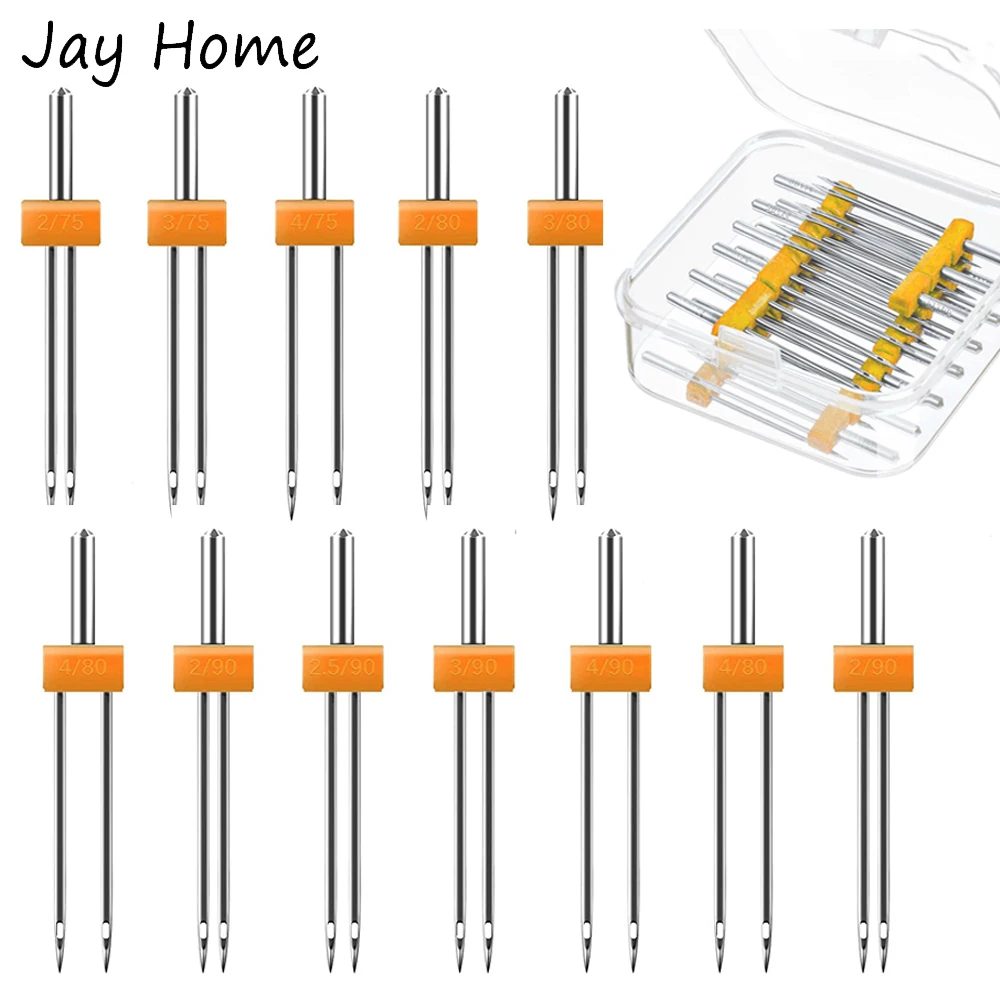 Twin Needle Stretch - 10PCS จักรเย็บผ้าเข็มคู่คู่เข็มคู่ Pins เข็มยืดคู่พร้อมกล่องพลาสติกสําหรับจักรเย็บผ้าในครัวเรือน