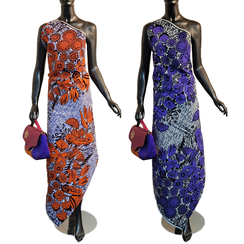 Sewing Batik Fabric - ผ้าฝ้ายลายแอฟริกันยาว 6 หลา ลายดอกไม้สีส้ม สำหรับตัดเย็บชุด ผ้าคลุมโซฟา