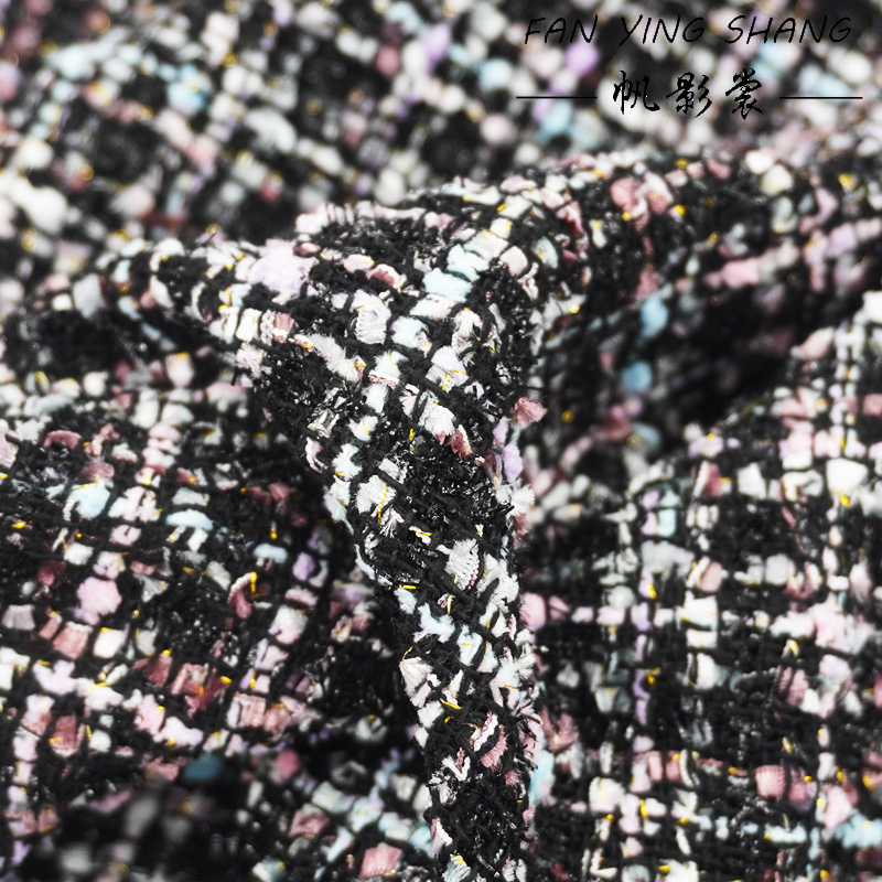Sewing Tweed - ผ้าทวีดลายสก็อตสีดำ ปี 2025 สำหรับตัดเย็บเสื้อโค้ท ชุดเดรส ผ้าสำหรับงานตัดเย็บ