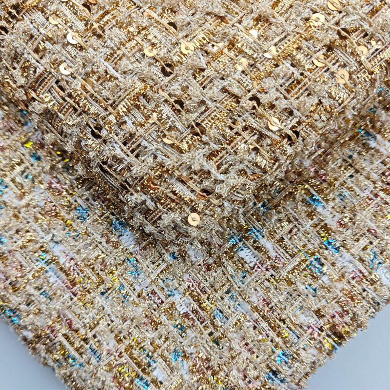 ผ้าทวีดถักลายเส้นทองและเลื่อมย - Sewing Tweed บทวิจารณ์และราคา
