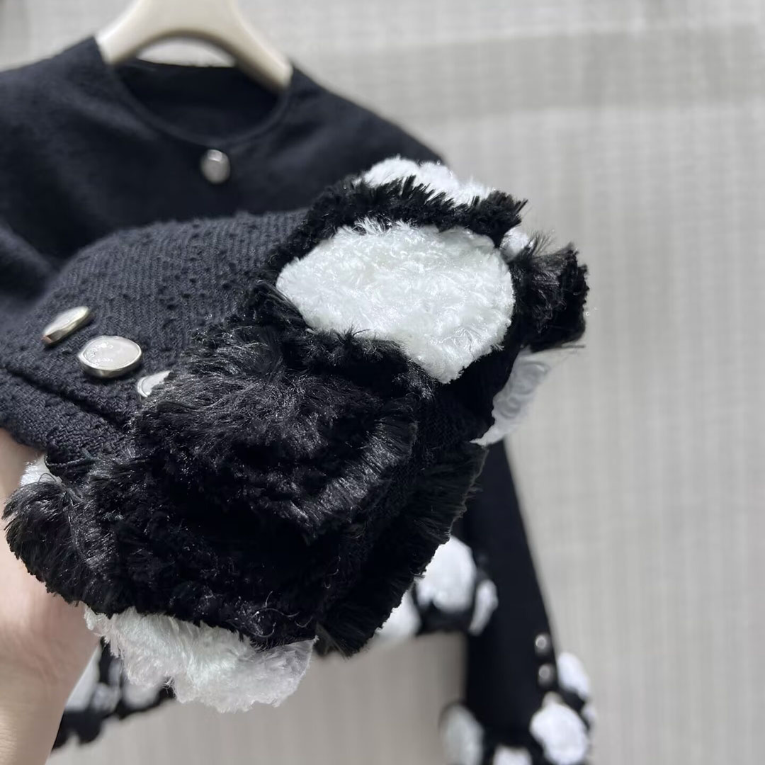 เสื้อโค้ททวีดลายดอกไม้สีดำขาวต - Sewing Tweed บทวิจารณ์และราคา