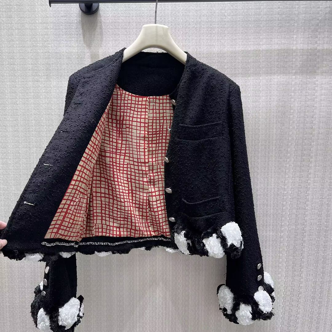 เสื้อโค้ททวีดลายดอกไม้สีดำขาวต - Sewing Tweed บทวิจารณ์และราคา